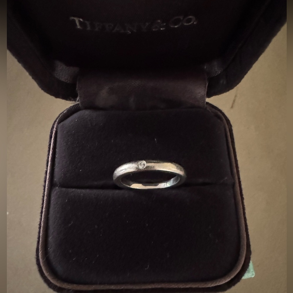 100% Auth Tiffany & Co  Elsa Peretti PT950 Platinum Diamond Band Ring （Size 5） - Picture 2 of 8